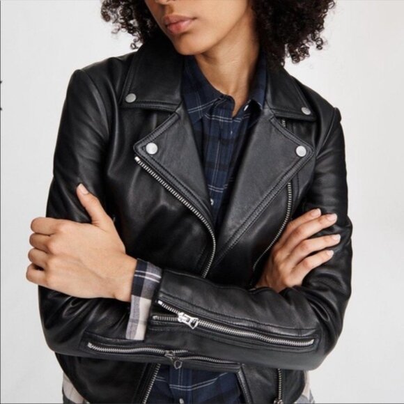 7 for all Mankind Leather Motorcycle Jacket m - Picture 11 of 11